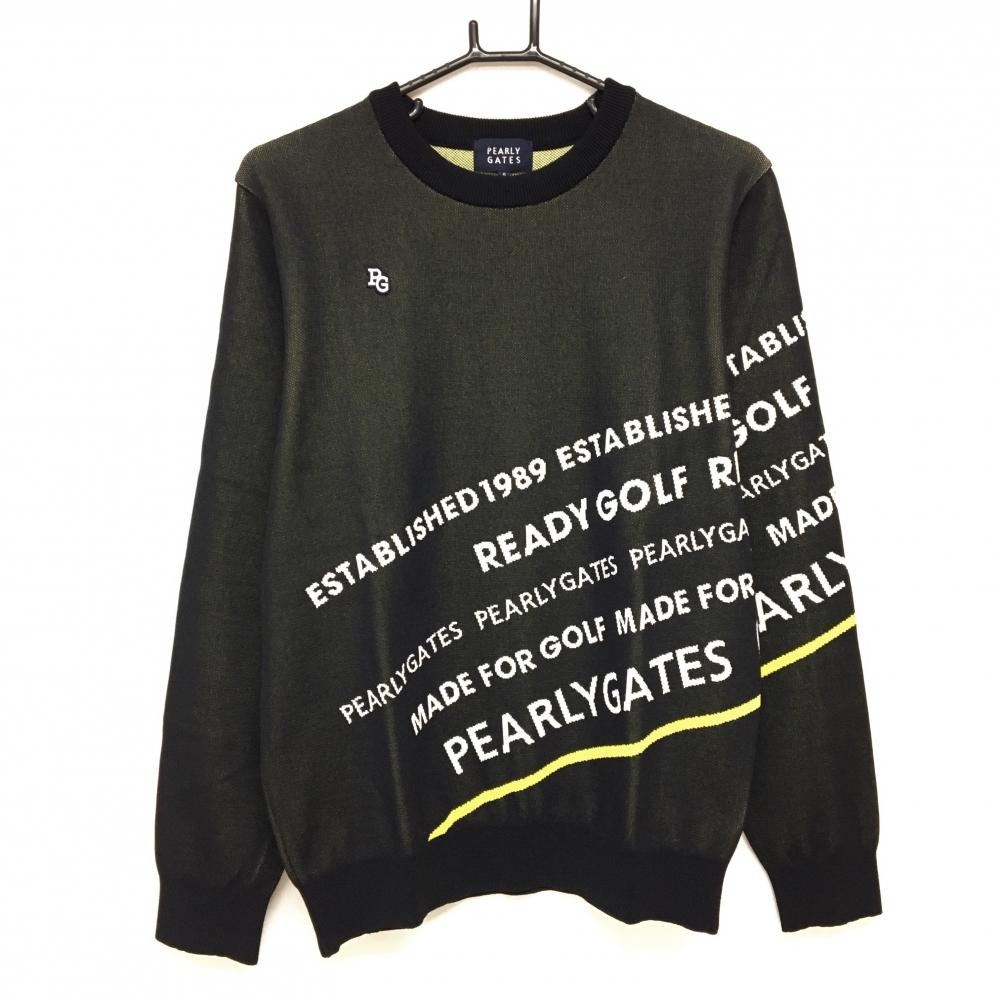 【新品】パーリーゲイツ セーター 黒×白×イエロー 腹部・袖ロゴ コットン混  メンズ 5(L) ゴルフウェア 2025年モデル PEARLY GATES