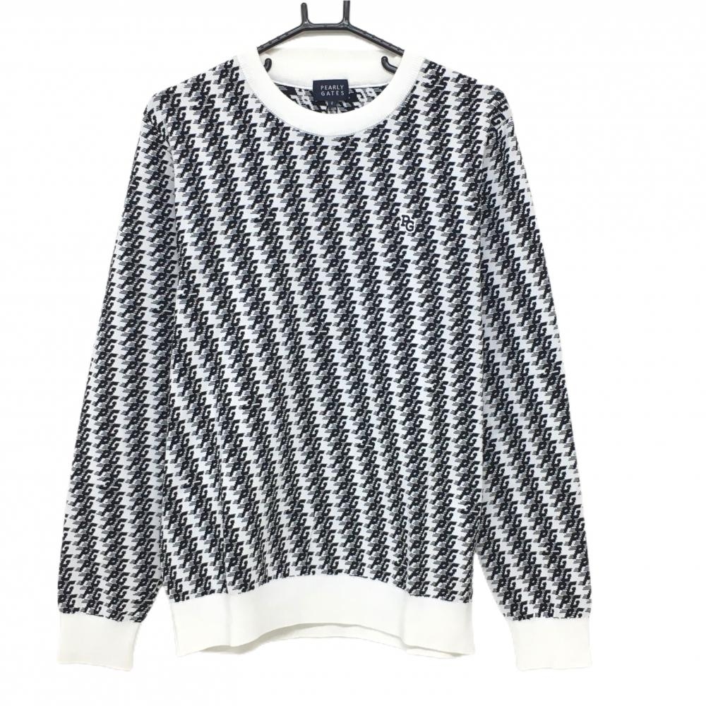 【新品】パーリーゲイツ セーター 白×黒 ロゴ総柄 コットン混 ニット  メンズ 6(XL) ゴルフウェア 2024年モデル PEARLY GATES
