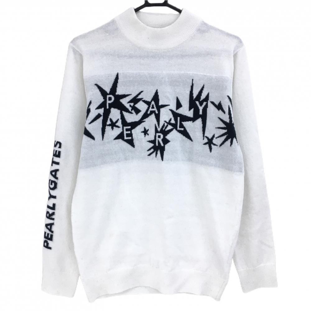 【美品】パーリーゲイツ ハイネックセーター 白×ダークネイビー フロントロゴ  メンズ 4(M) ゴルフウェア 2024年モデル PEARLY GATES