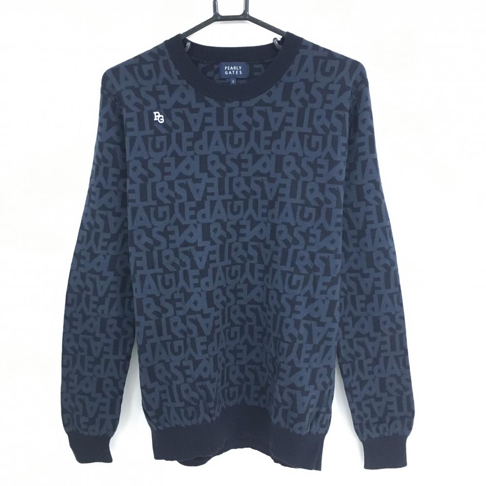 【超美品】パーリーゲイツ セーター 黒×グレー 英字総柄 ニット コットン100％ メンズ 6(XL) ゴルフウェア 2024年モデル PEARLY GATES
