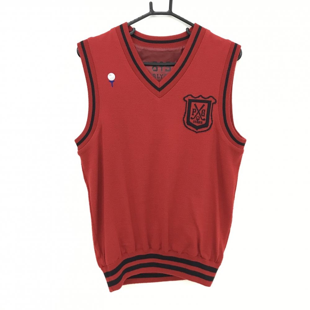 【美品】パーリーゲイツ リバーシブルニットベスト レッド×黒 Vネック メンズ 4(M) ゴルフウェア PEARLY GATES