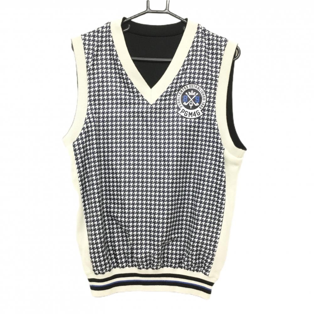 【超美品】パーリーゲイツ リバーシブルベスト ネイビー×白 千鳥格子 裏黒ニット  メンズ  ゴルフウェア PEARLY GATES