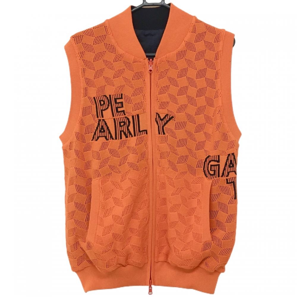【超美品】パーリーゲイツ リバーシブルベスト オレンジ 裏ネイビー 模様編み  メンズ 6(XL) ゴルフウェア 2024年モデル PEARLY GATES