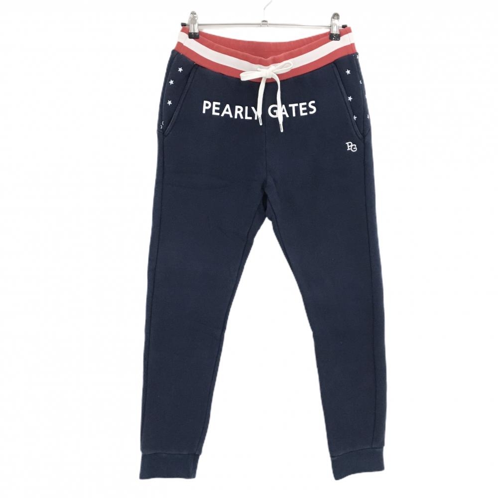 パーリーゲイツ スウェットジョガーパンツ ネイビー×白×レッド 一部星柄 裏起毛 メンズ 4(M) ゴルフウェア PEARLY GATES