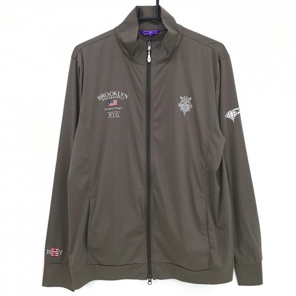 【超美品】ビームスゴルフ ジャケットブルゾン ブラウン×白 ロゴ刺しゅう 薄手 メンズ XL ゴルフウェア BEAMS GOLF
