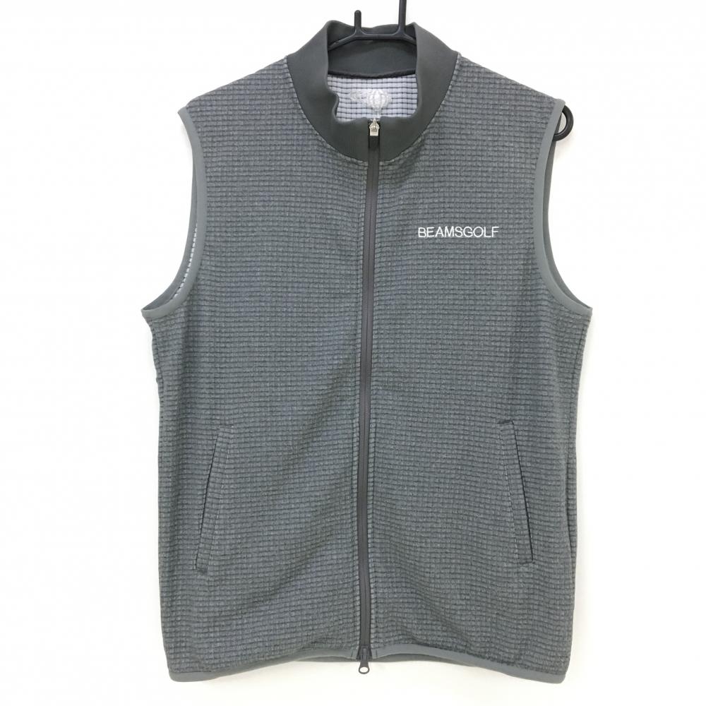 【超美品】ビームスゴルフ ジップベスト グレー ロゴ刺しゅう 凹凸裏起毛 メンズ M ゴルフウェア 2022年モデル BEAMS GOLF