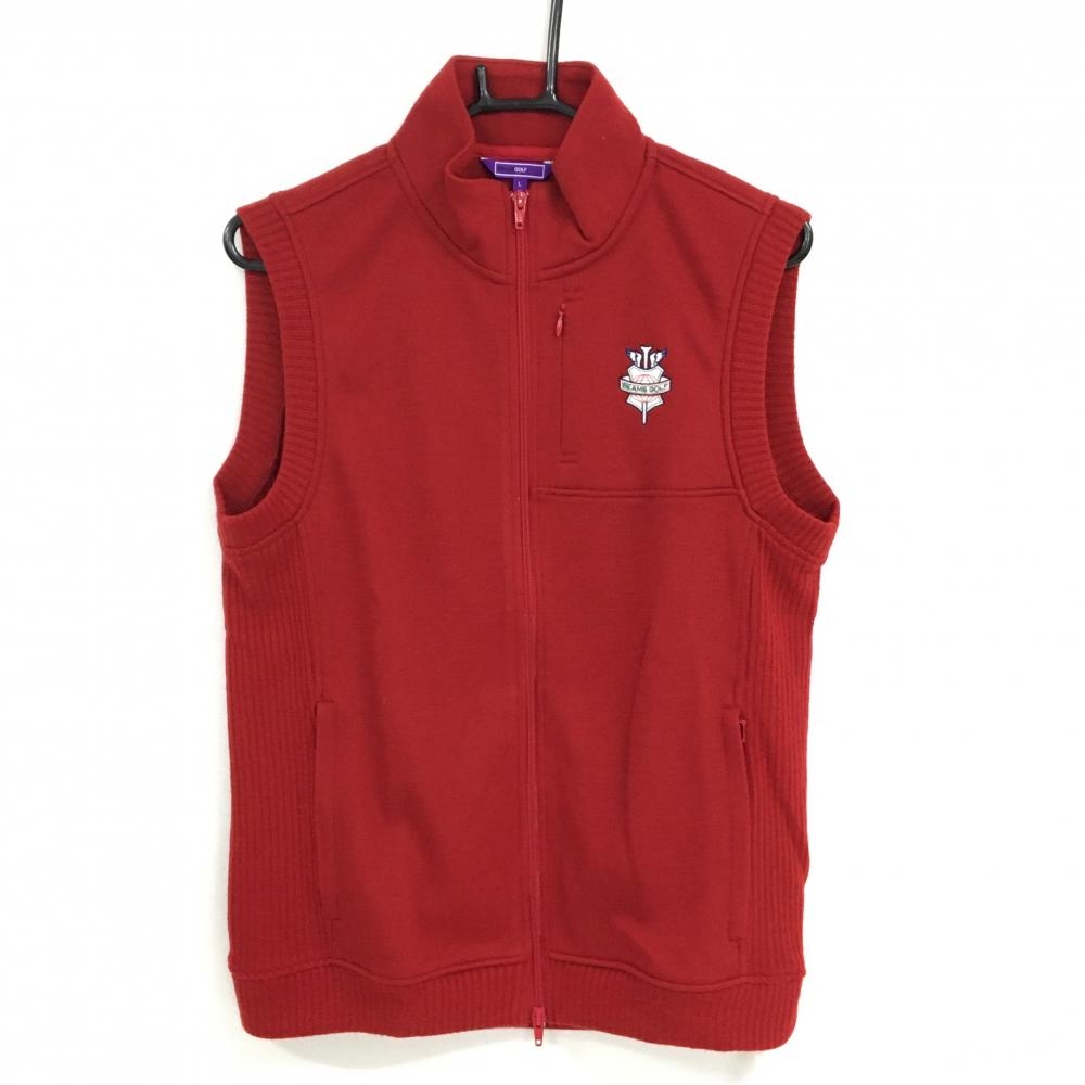 【超美品】ビームスゴルフ ジップベスト レッド ロゴ刺しゅう メンズ L ゴルフウェア BEAMS GOLF
