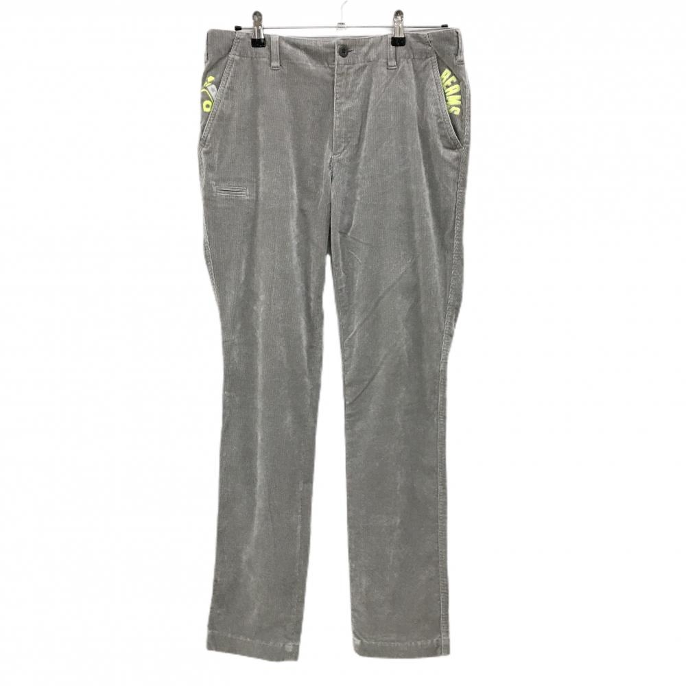 ビームスゴルフ コーデュロイパンツ グレー×蛍光イエロー ストレッチ ロゴ刺しゅう メンズ L ゴルフウェア BEAMS GOLF