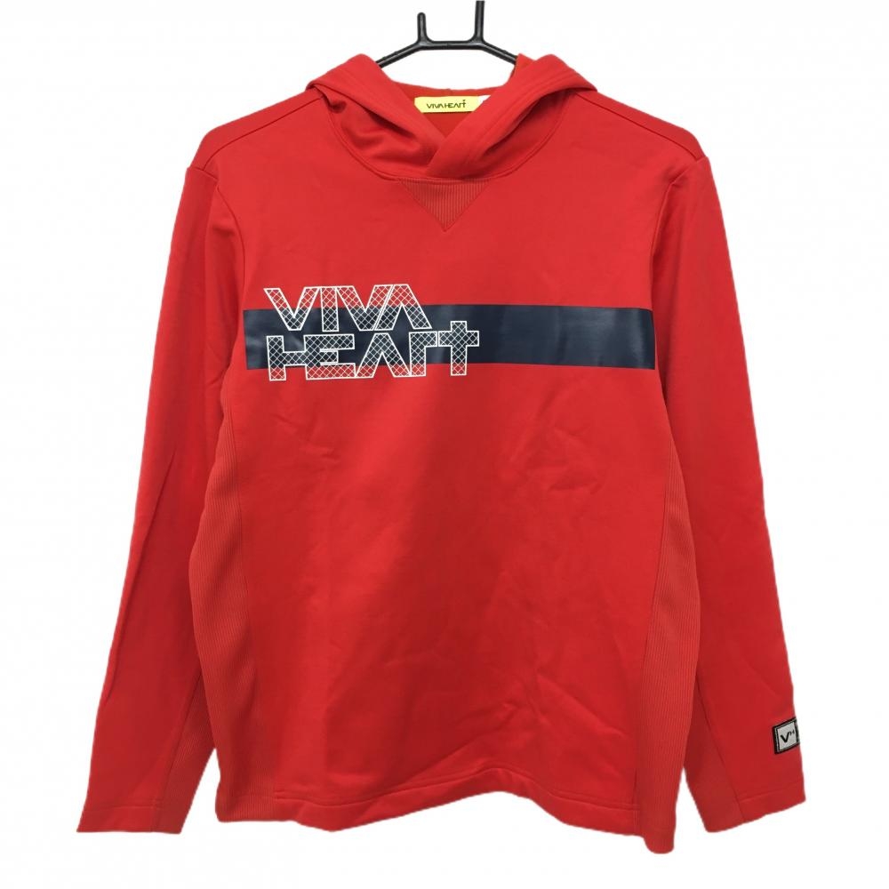 【超美品】ビバハート パーカー レッド×ネイビー 裏微起毛 ロゴプリント 袖下・サイドリブ切替 メンズ 48(M) ゴルフウェア VIVA HEART