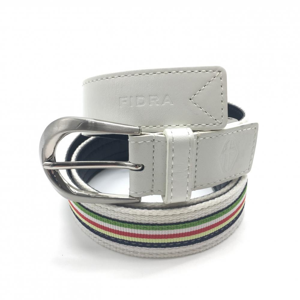 【超美品】フィドラ ベルト 白×マルチカラー ストライプ  メンズ  ゴルフウェア FIDRA