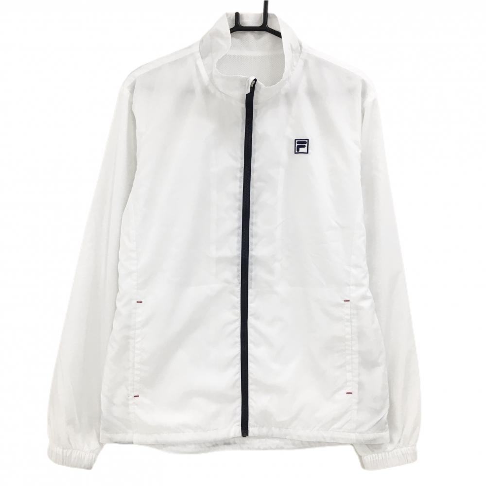 【美品】フィラゴルフ ジャケットブルゾン 白 ロゴネイビー 裏地メッシュ  メンズ L ゴルフウェア FILA GOLF