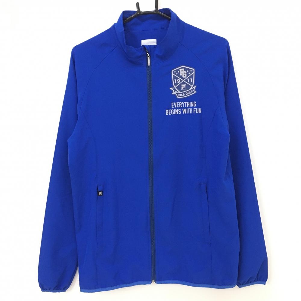 【超美品】フィラゴルフ ジャケット ブルー×ライトグレー ロゴプリント ストレッチ メンズ M ゴルフウェア FILA GOLF