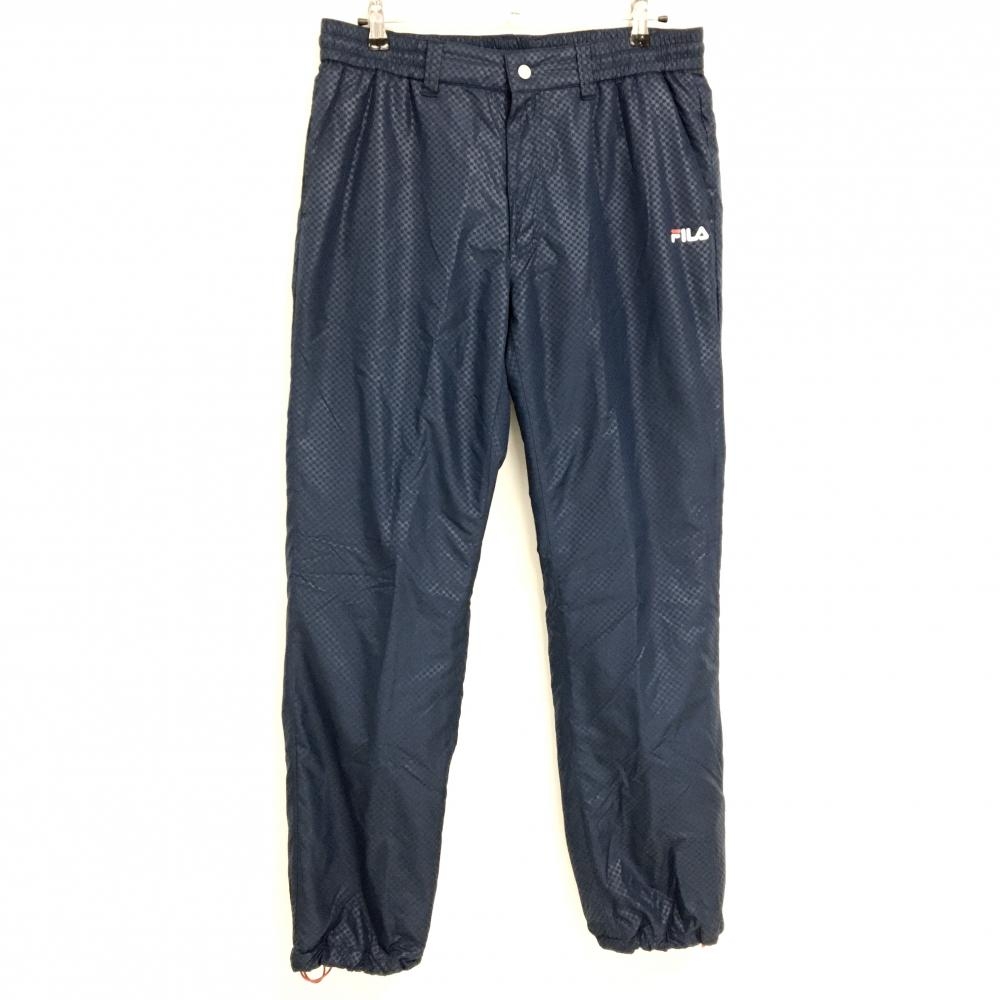 【超美品】フィラゴルフ 中綿パンツ ネイビー ブロックチェック 地模様 裾ドローコード メンズ LL ゴルフウェア FILA GOLF