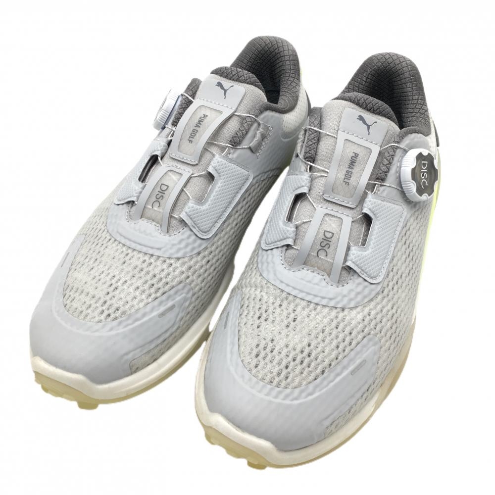 【美品】プーマ ゴルフシューズ ライトグレー×イエロー スパイクレス シャドウキャット  メンズ 25.5 ゴルフウェア PUMA