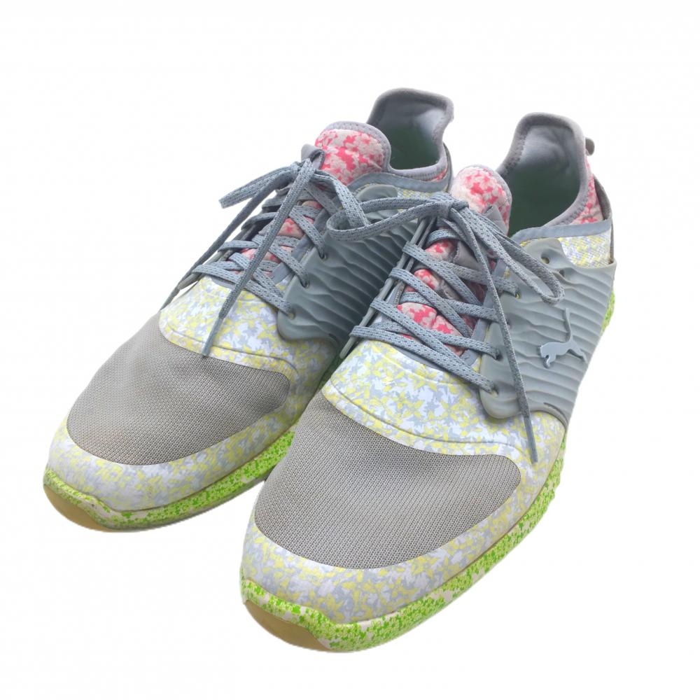 【美品】プーマ ゴルフシューズ ライトグレー×イエロー 小花柄 193345-01  メンズ 30.0 ゴルフウェア PUMA