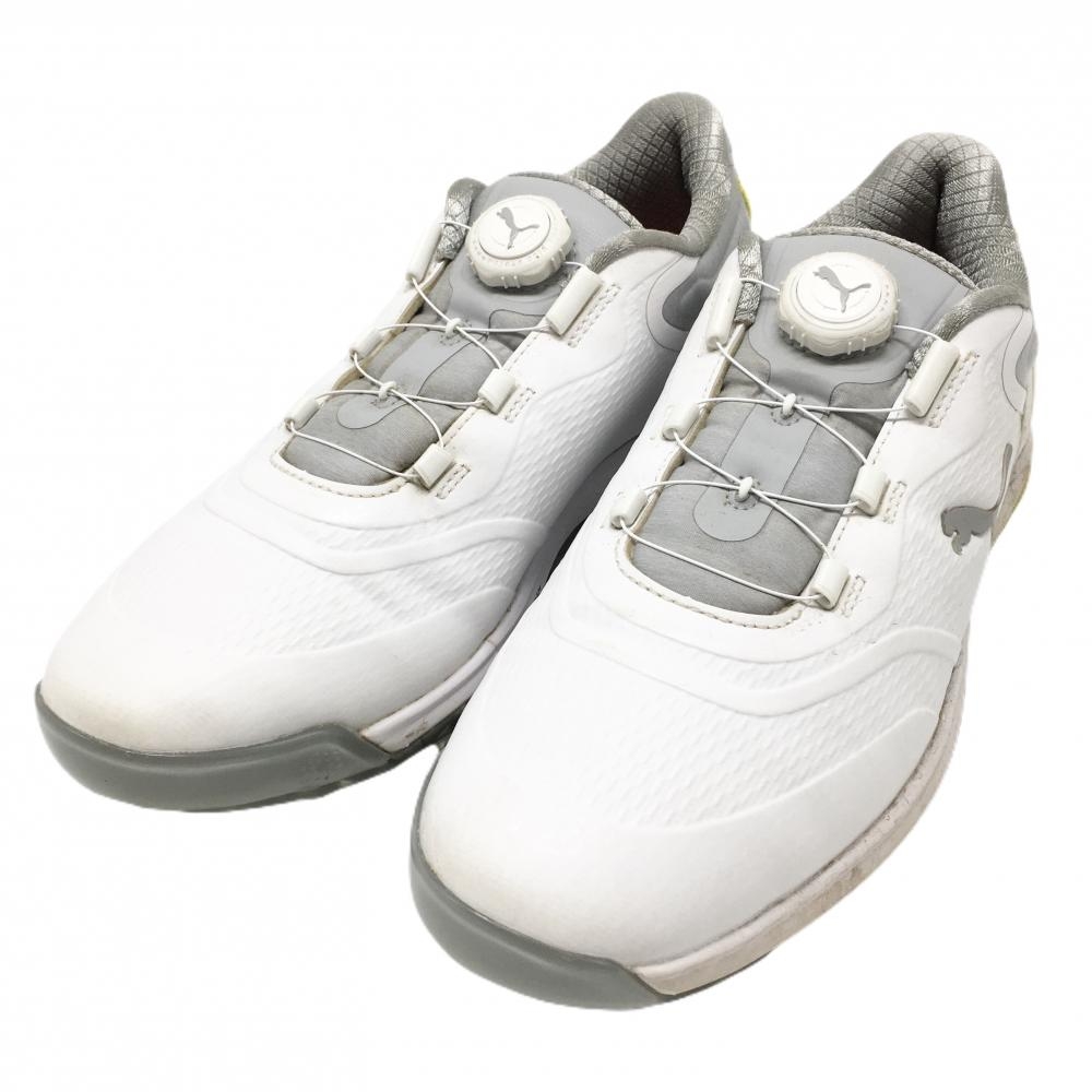 【美品】プーマ ゴルフシューズ 白×グレー×イエロー 377526-01 プロアダプト アルファキャット 2.0 メンズ 26.0 ゴルフウェア PUMA
