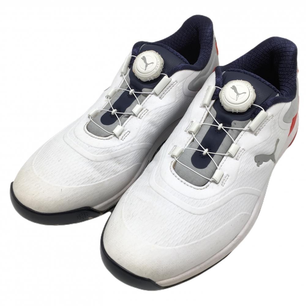 【美品】プーマ ゴルフシューズ 白×ネイビー 377526-03 プロアダプト アルファキャット2.0ディスク  メンズ 25.5 ゴルフウェア PUMA