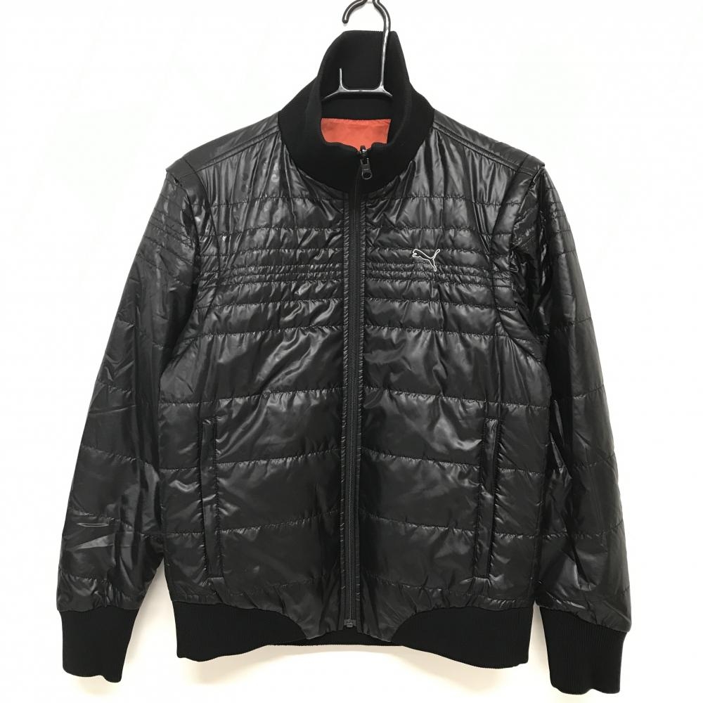【美品】プーマ 中綿リバーシブルジャケット 黒 裏オレンジ キルティング 4WAY 袖着脱可  メンズ M ゴルフウェア PUMA