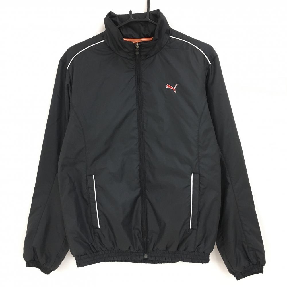 【美品】プーマ 中綿ジャケット 黒 パイピング白 ロゴレッド メンズ L ゴルフウェア PUMA