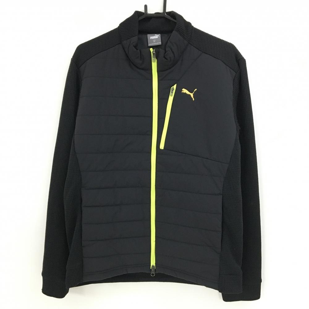 【美品】プーマ 中綿ニットジャケット 黒×イエロー 身頃中綿 3ポケット メンズ XXL ゴルフウェア PUMA