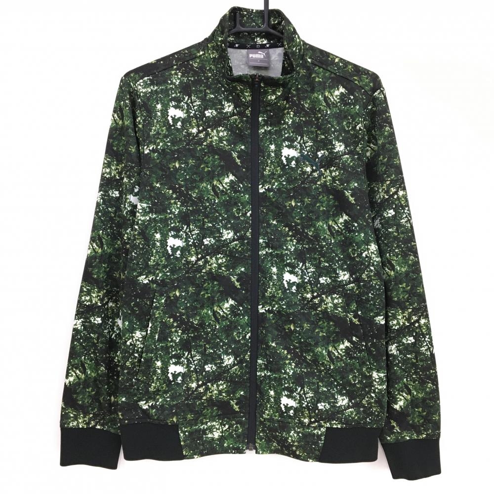 【超美品】プーマ ジャケットブルゾン グリーン×黒 フォレスト柄 メンズ M ゴルフウェア PUMA