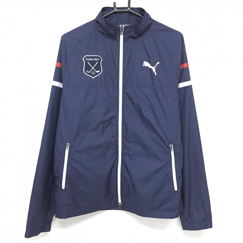 【超美品】プーマ ジャケット ネイビー×白×レッド 裏地メッシュ 袖ライン メンズ XL ゴルフウェア PUMA