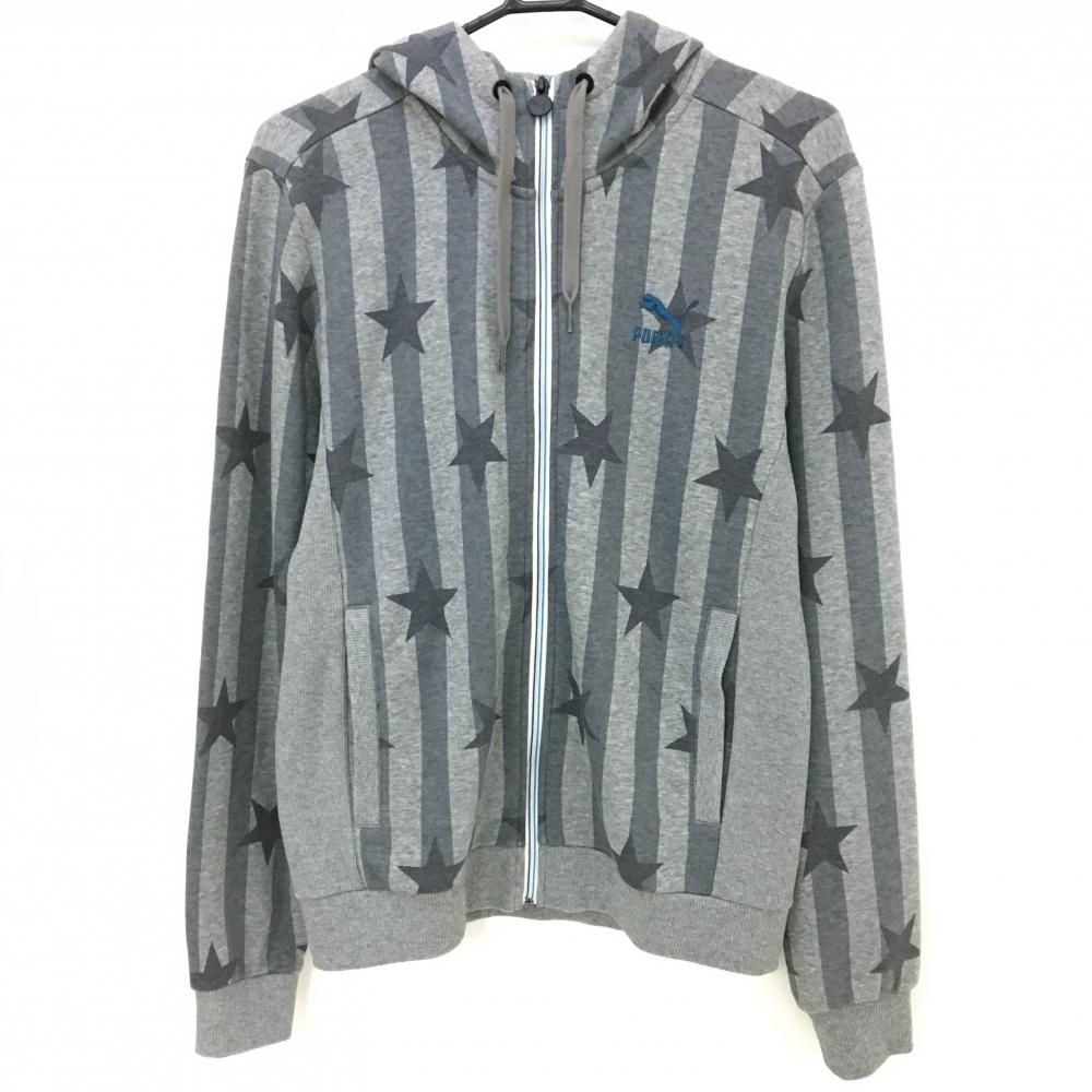 プーマ ジップパーカー グレー ストライプ 星柄 メンズ M ゴルフウェア PUMA