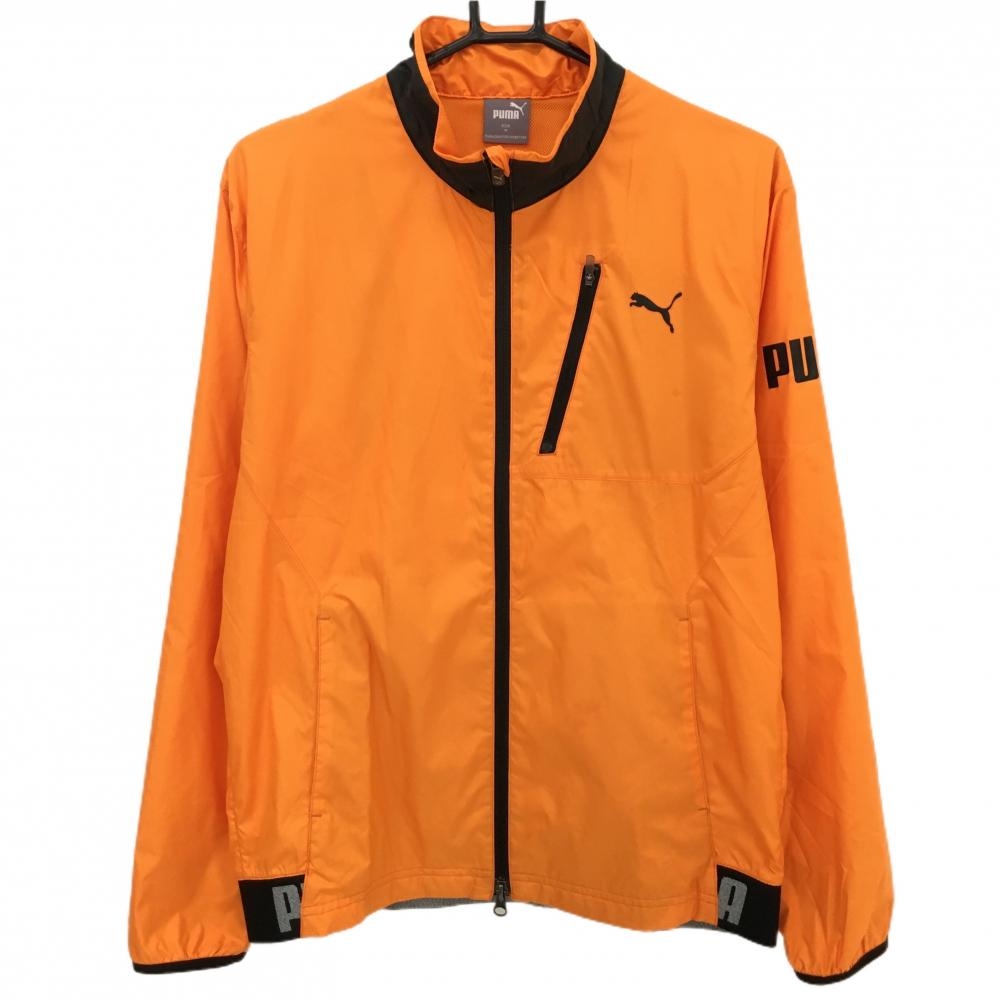 プーマ ジャケット オレンジ×黒 後裾ゴムロゴ 地模様 裏地メッシュ　 メンズ M ゴルフウェア PUMA