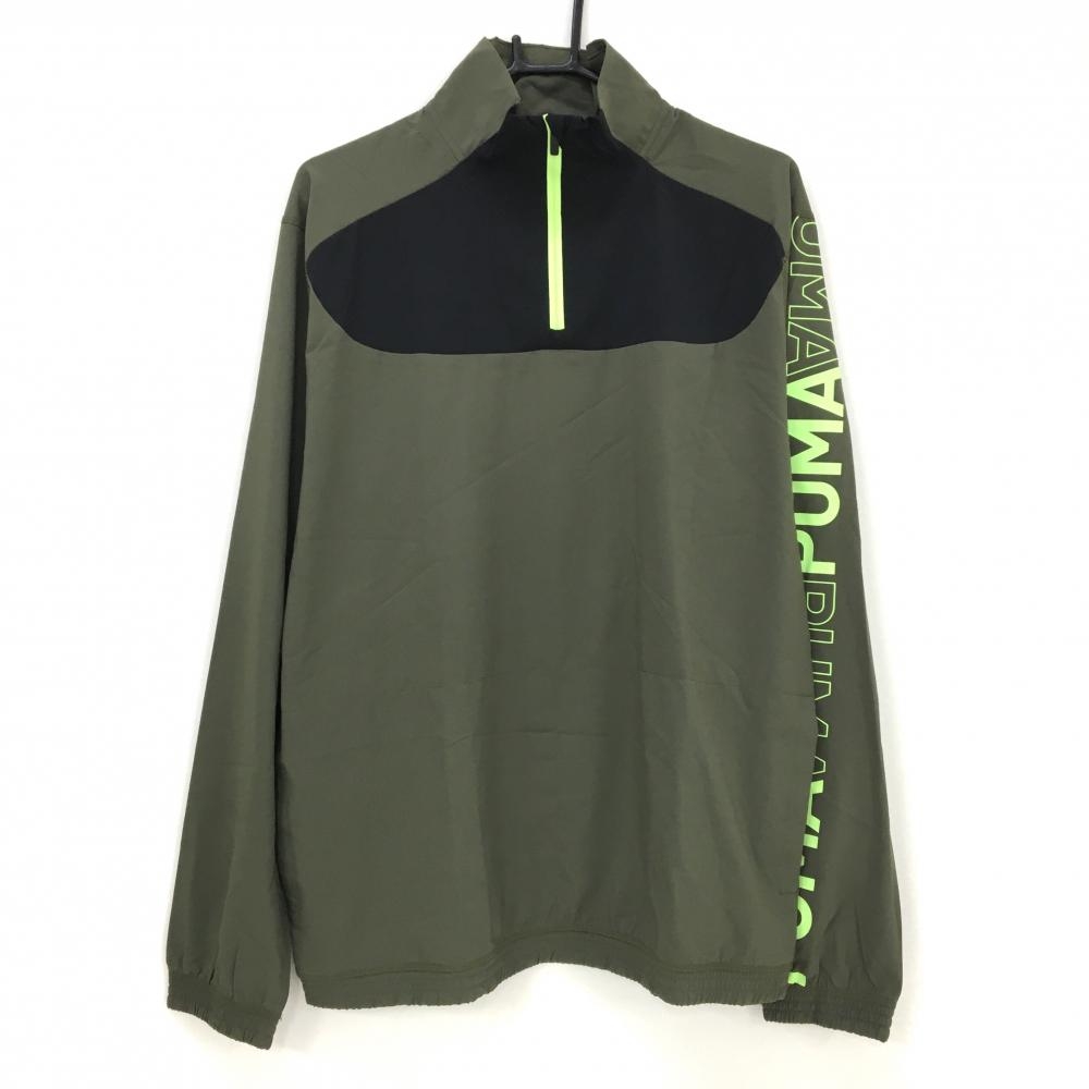 プーマ ブルゾン カーキ×黒 ハーフジップ 袖ロゴプリント TRAINING  メンズ L ゴルフウェア PUMA