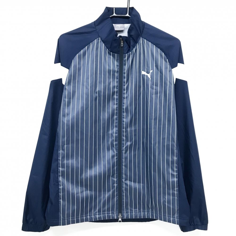 【超美品】プーマ ジャケット ネイビー×白 前身頃ストライプ 裏地メッシュ ダブルジップ  メンズ XL ゴルフウェア PUMA