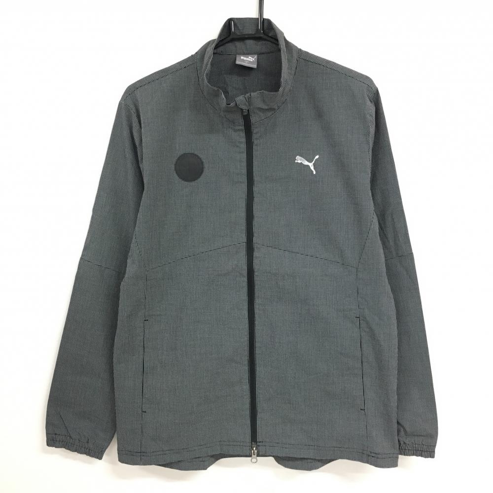 【超美品】プーマ ジャケットブルゾン 黒×白 細目格子 ロゴシルバー メンズ XL ゴルフウェア PUMA