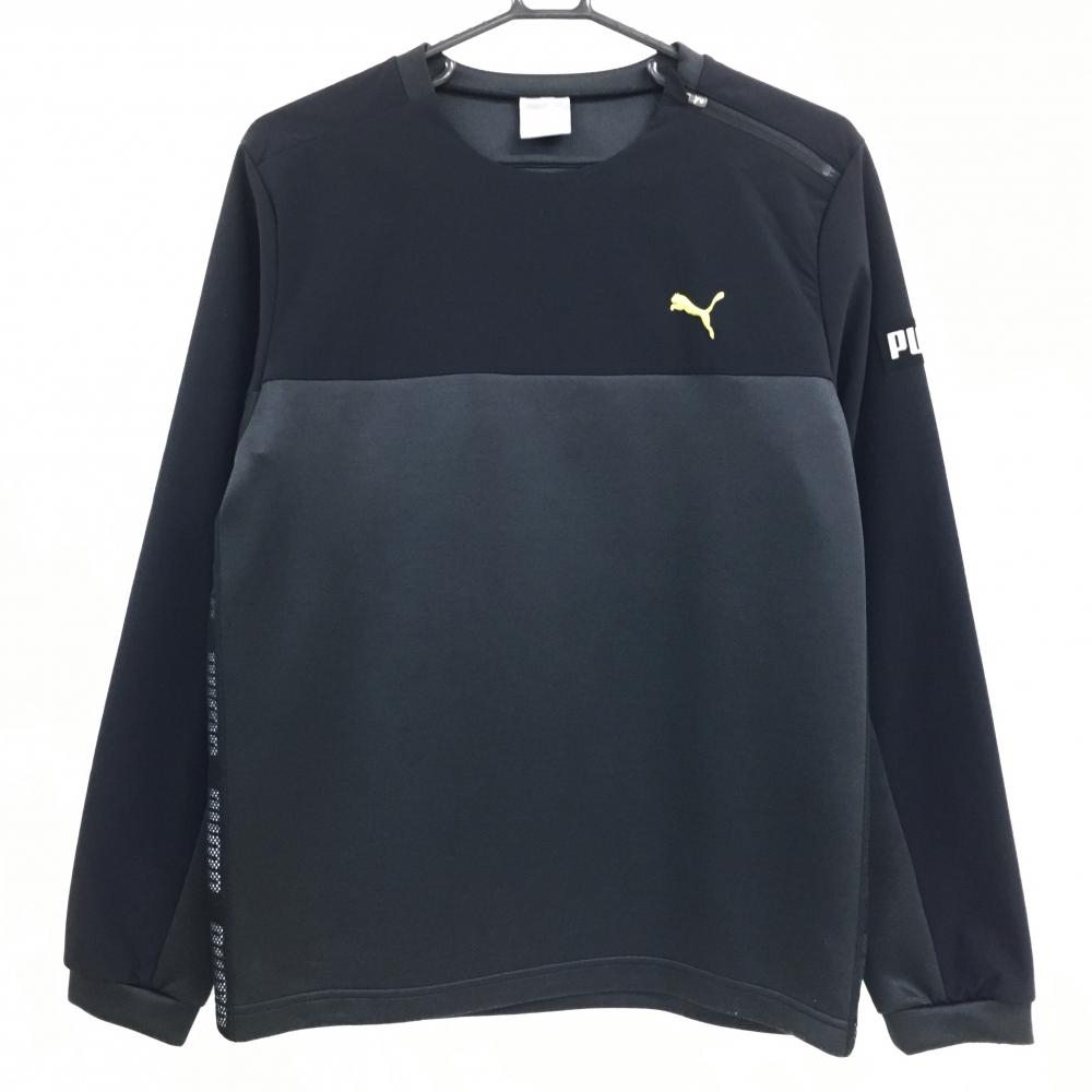 【美品】プーマ トレーナー 黒×グレー 異素材切替 肩ジップ メンズ M ゴルフウェア PUMA