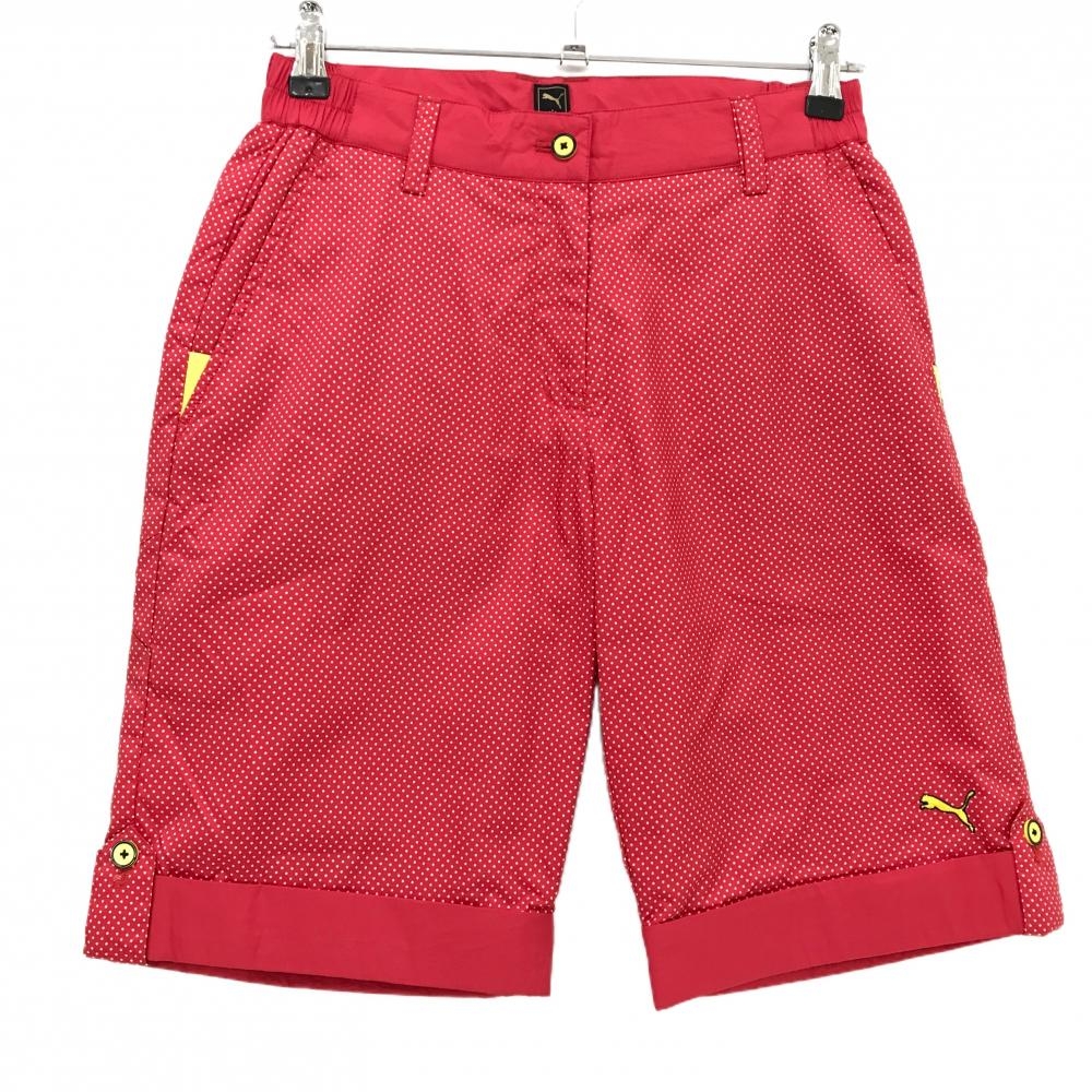 【超美品】プーマ 中綿ハーフパンツ レッド×白 ドット ロゴ刺しゅう  メンズ L ゴルフウェア PUMA