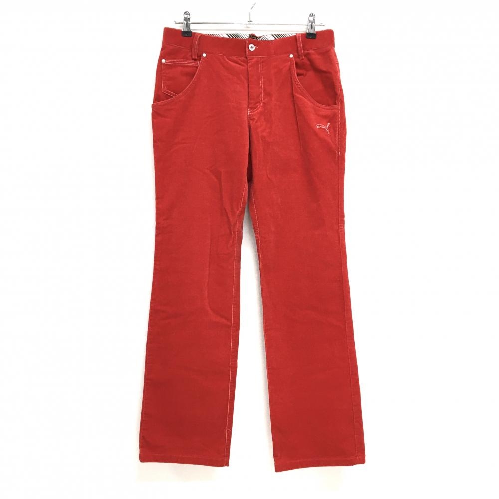 【超美品】プーマ コーデュロイパンツ レッド ロゴ刺しゅう メンズ 79 ゴルフウェア PUMA