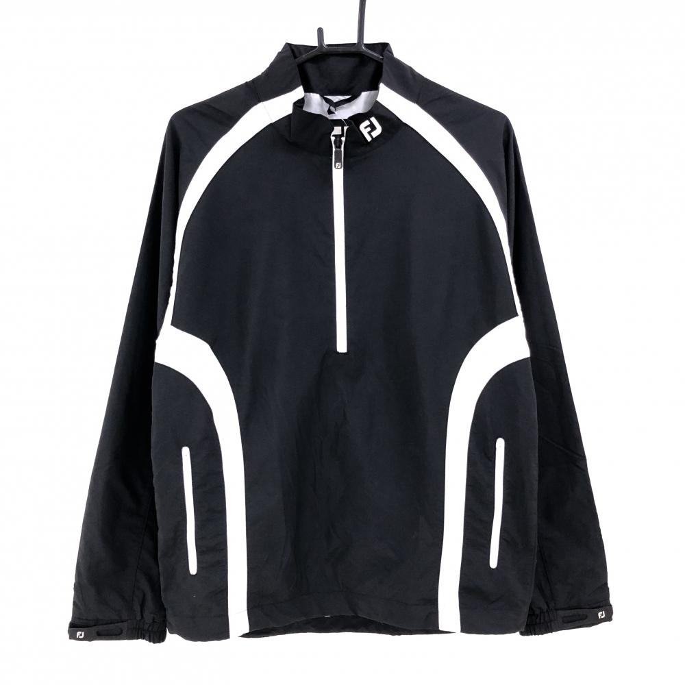 【美品】フットジョイ ナイロンジャケット 黒×白 ハーフジップ 裏地付き ブルゾン メンズ M ゴルフウェア FootJoy