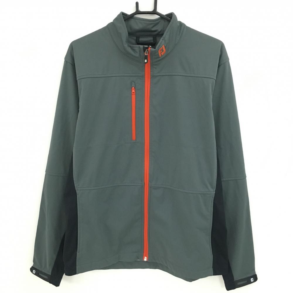 【超美品】フットジョイ ジャケットブルゾン グレー×オレンジ ロゴ刺しゅう メンズ L ゴルフウェア FootJoy