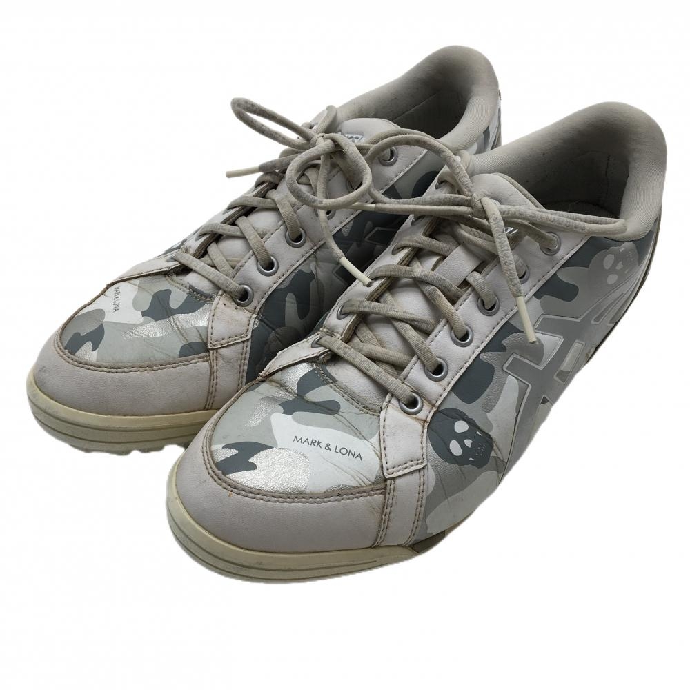 マークアンドロナ×アシックス ゴルフシューズ グレー×白 迷彩 カモフラ スカル 1113A026  メンズ 27.5 ゴルフウェア MARK＆LONA