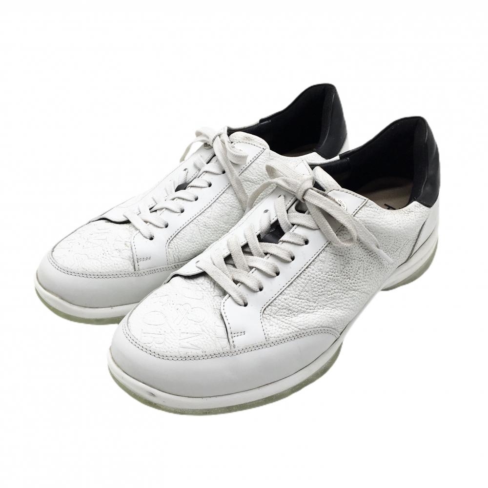 マークアンドロナ ゴルフシューズ 白×黒 英字柄 HELVESKO スパイクレス メンズ 27.0 ゴルフウェア 2024年木村拓哉着用モデル MARK＆LONA