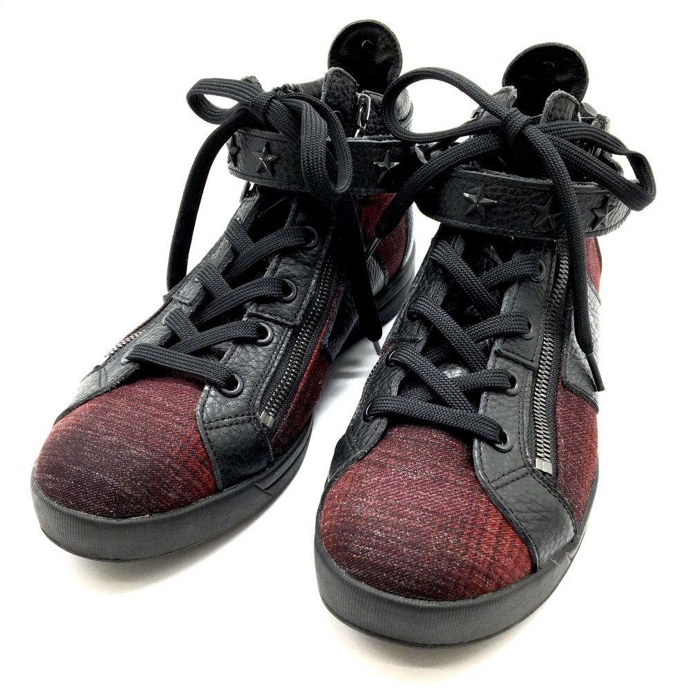 【美品】マークアンドロナ ハイカットゴルフシューズ 黒×レッド スパイクレス スタッズ メンズ 25.0 ゴルフウェア MARK＆LONA