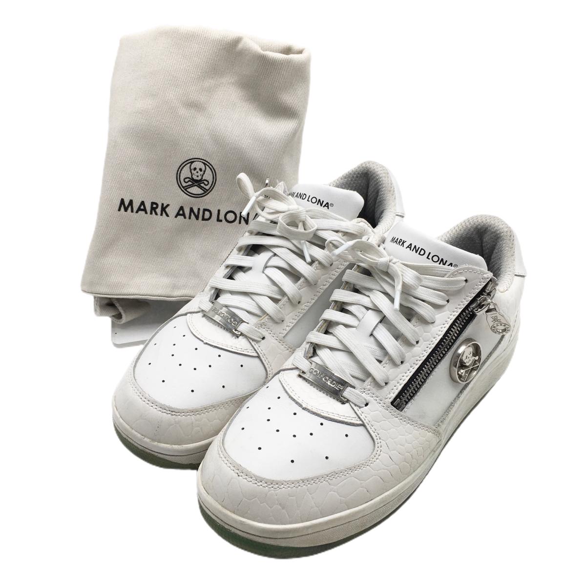 マークアンドロナ ゴルフシューズ 白 MLS-1C-SS01 スカル スパイクレス トートバッグ付  メンズ 27.0 ゴルフウェア MARK＆LONA