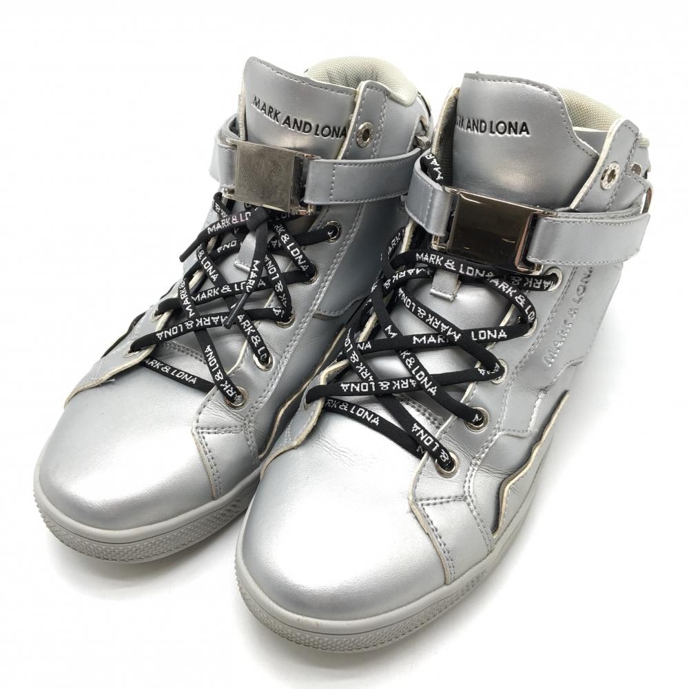 【美品】マークアンドロナ ハイカットゴルフシューズ シルバー×黒 スパイクレス メンズ 26.0 ゴルフウェア MARK＆LONA