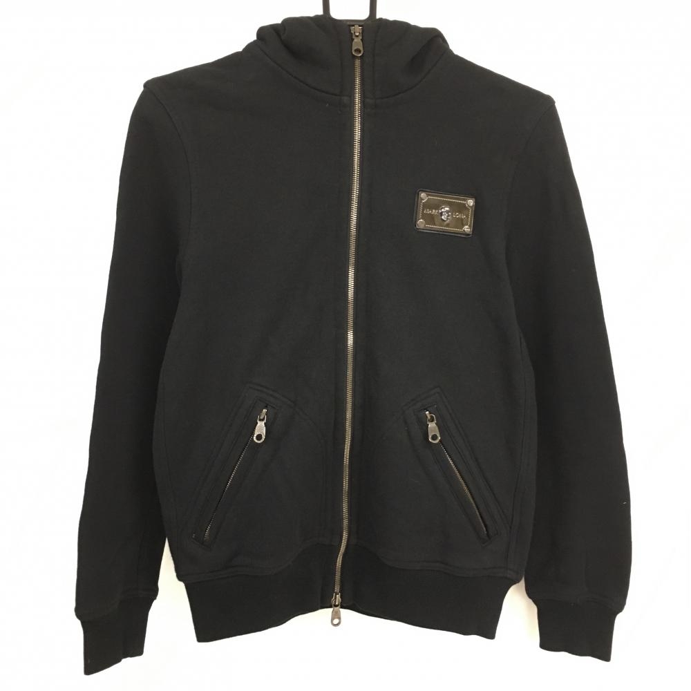 【美品】マークアンドロナ ジップパーカー 黒 ロゴワッペン ファー着脱可 ブルゾン メンズ S ゴルフウェア MARK＆LONA