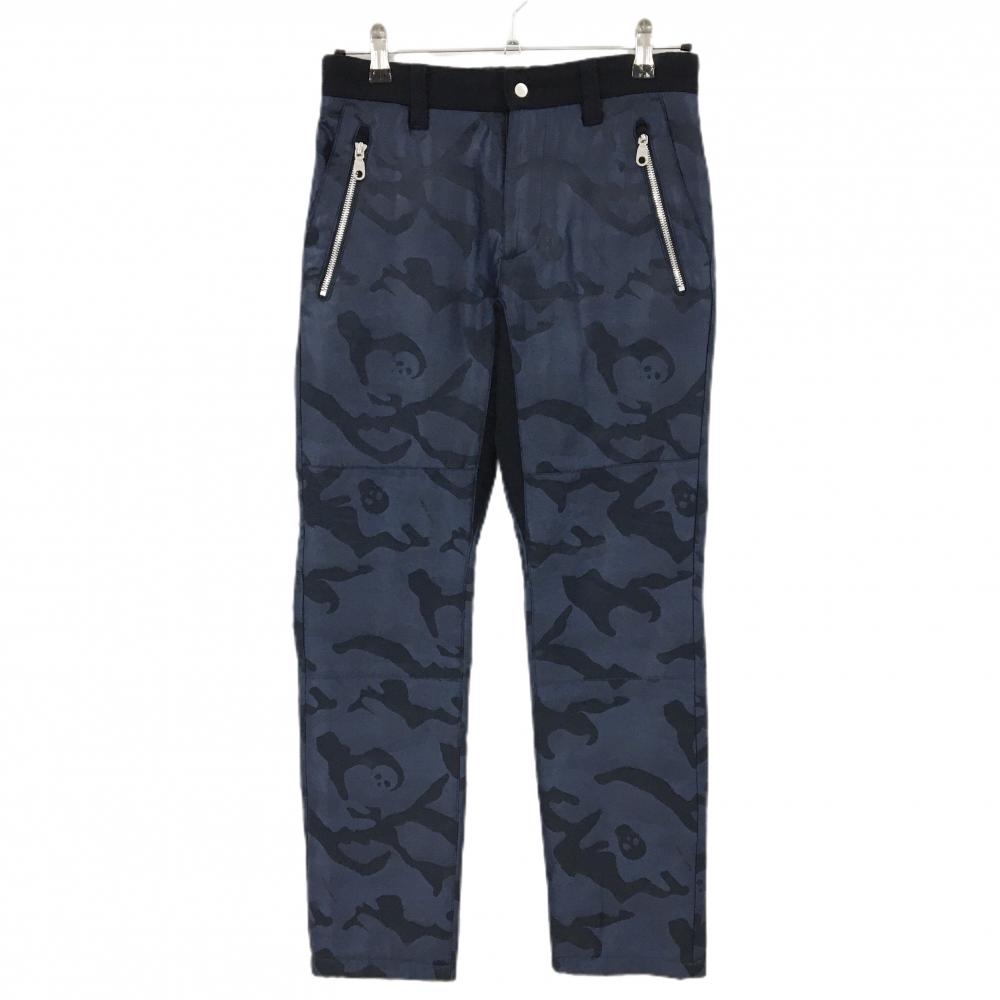【美品】マークアンドロナ 中綿パンツ ネイビー 迷彩 カモフラ スカル 一部カシミヤ混 メンズ S ゴルフウェア MARK＆LONA