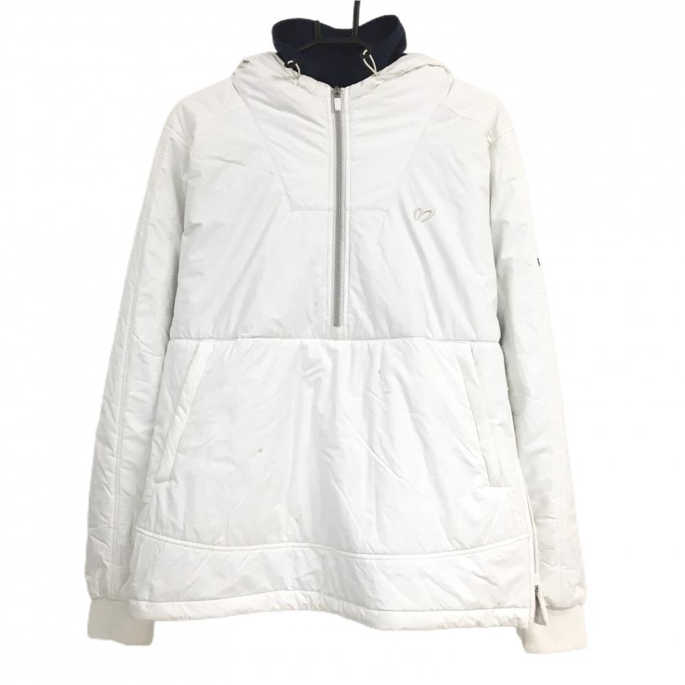 マスターバニー フード付中綿ブルゾン 白×ネイビー 襟付 蓄熱裏地 ハーフジップ  メンズ 6(XL) ゴルフウェア MASTER BUNNY EDITION