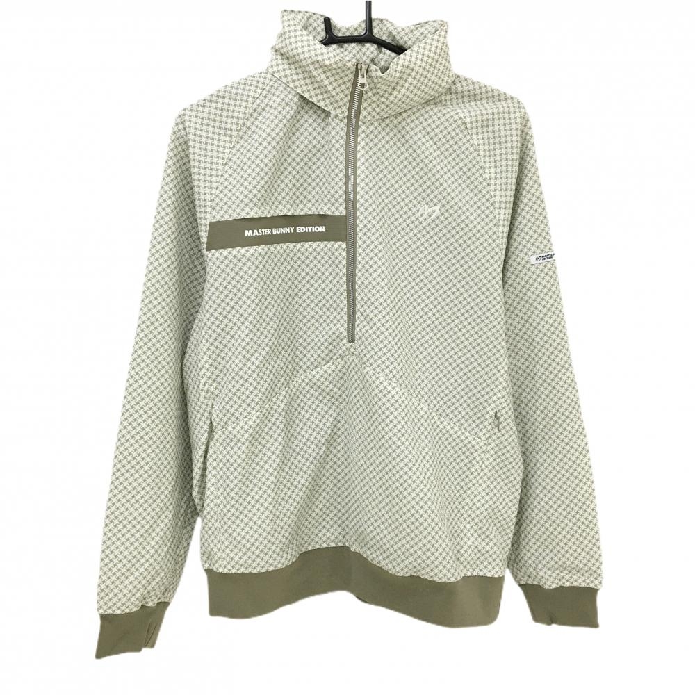 【超美品】マスターバニー ブルゾン カーキ×白 総柄 ハーフジップ 裏地メッシュ  メンズ 5(L) ゴルフウェア MASTER BUNNY EDITION
