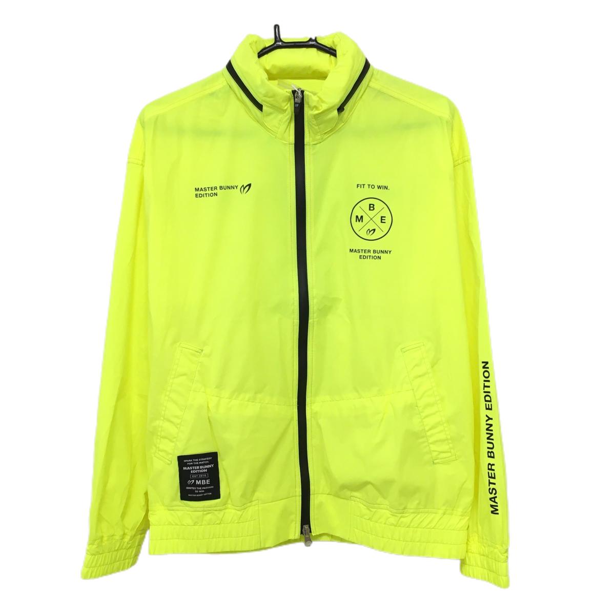 【新品】マスターバニー ジャケット 蛍光イエロー×黒 ロゴプリント フード収納可  メンズ 4(M) ゴルフウェア MASTER BUNNY EDITION