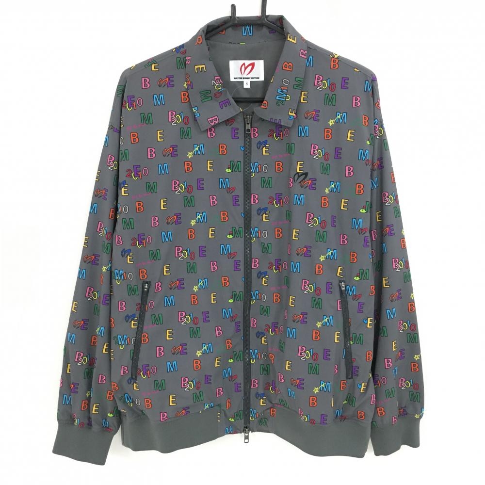 【超美品】マスターバニー 襟付きジャケット グレー×マルチカラー ロゴ総柄 メンズ 5(L) ゴルフウェア 2024年モデル MASTER BUNNY EDITION
