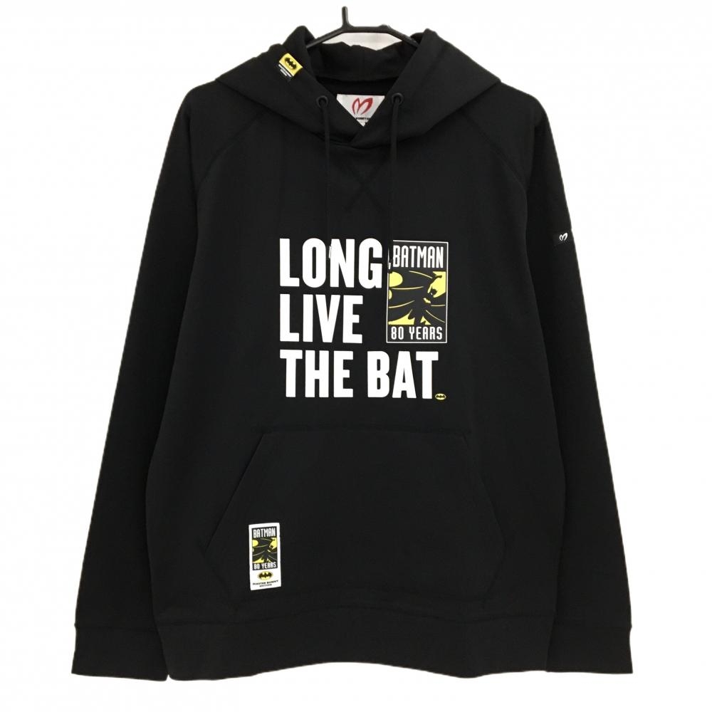 【新品】マスターバニー×バットマン パーカー 黒×白×イエロー フロントロゴプリント メンズ 6(XL) ゴルフウェア MASTER BUNNY EDITION