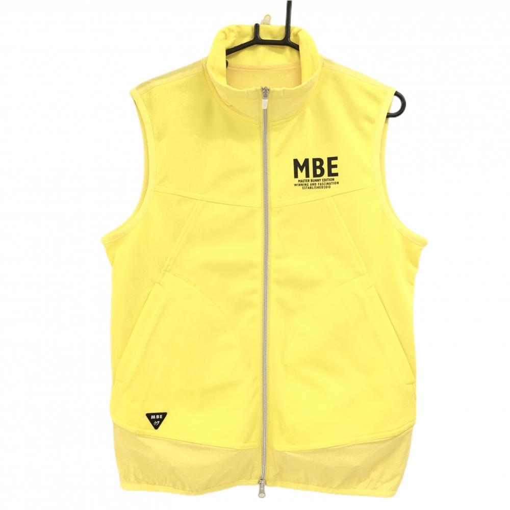 【美品】マスターバニー ジップベスト イエロー 裏地メッシュ 異素材 ネックドローコード メンズ 5(L) ゴルフウェア MASTER BUNNY EDITION
