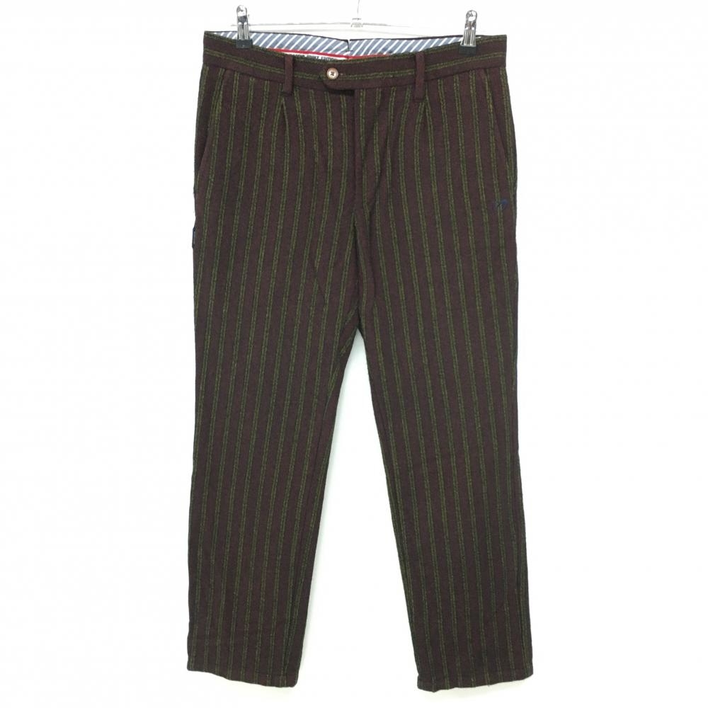 【超美品】マスターバニー ウールパンツ ボルドー×レッド ストライプ メンズ 4(M) ゴルフウェア MASTER BUNNY EDITION